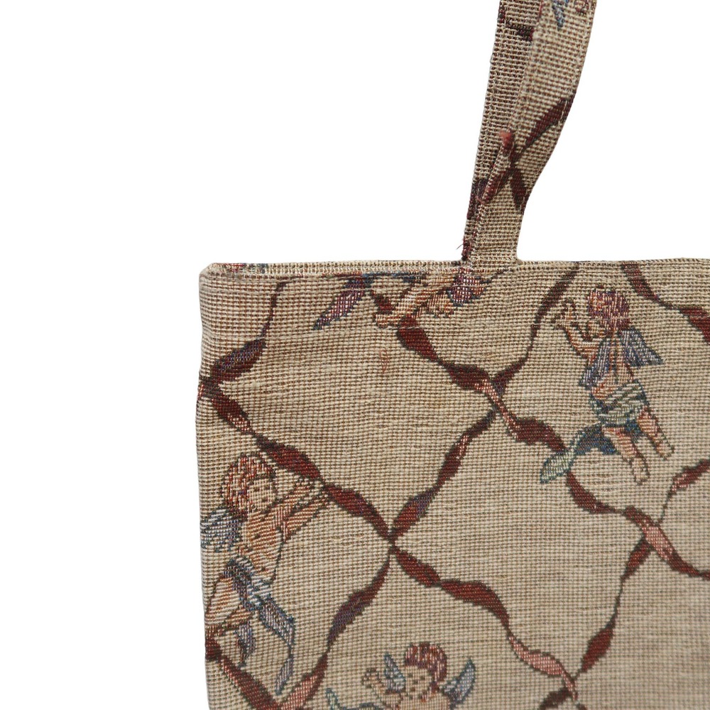 Vintage 90s tan cherub print tapestry tote bag purse - Picture 4 of 7